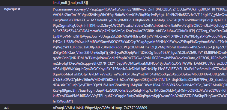 Captured BotGuard token from a Google JS-enabled username recovery form