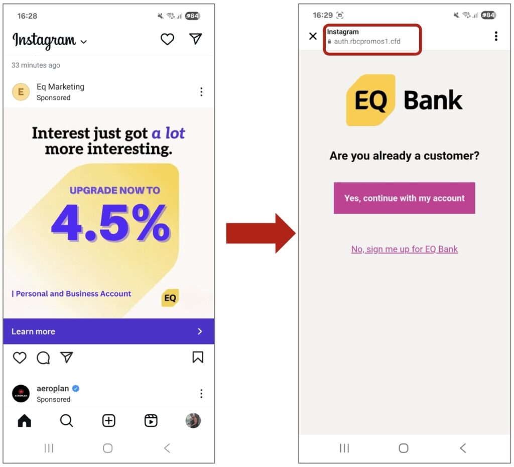 Fake EQ Bank ad targeting Canadian banking consumers