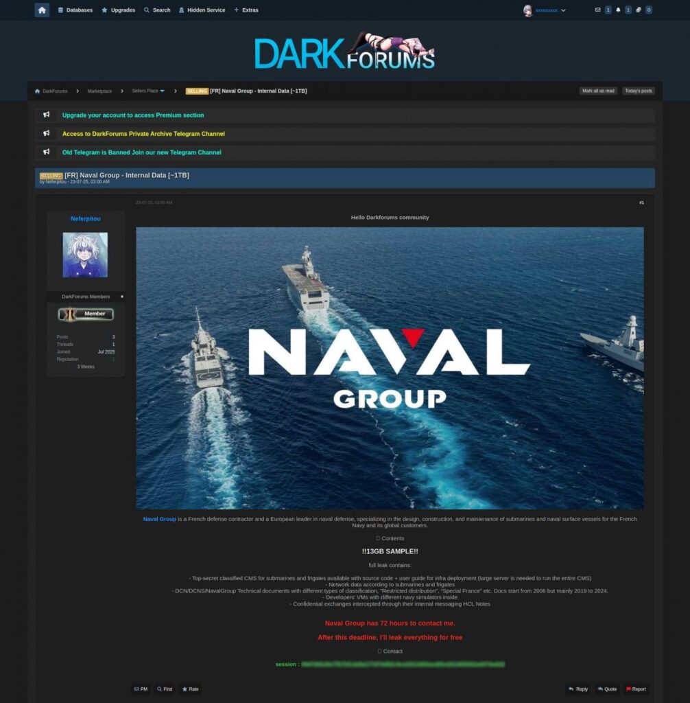 Threat actor's post on DarkForums