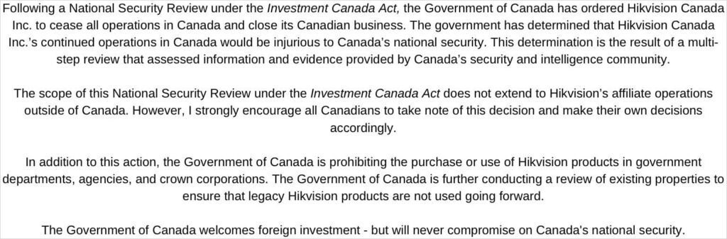 Canada government announcement