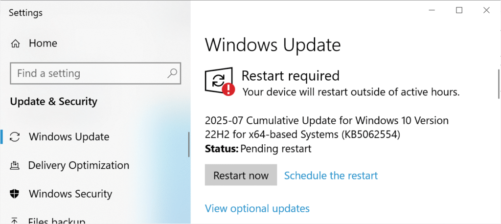 Windows 10 KB5062554 update