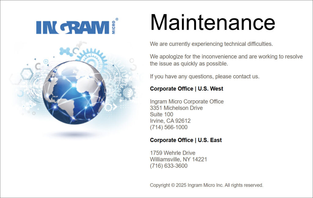 Maintenance message shown on Ingram Micro's website