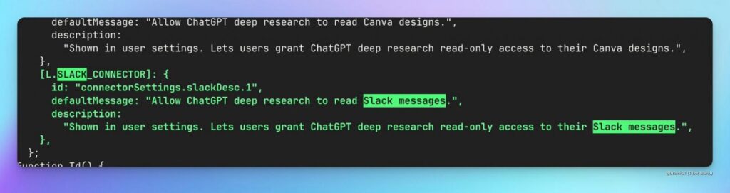 References to Slack as a connector on ChatGPT