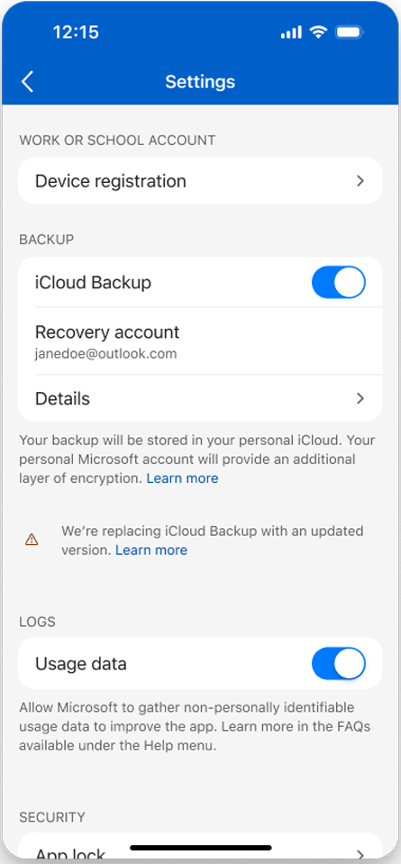 In-app warning about upcoming change