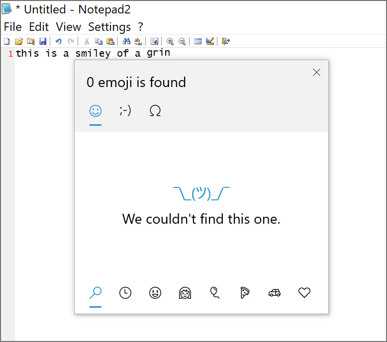 Broken search feature in Windows 10 emoji panel