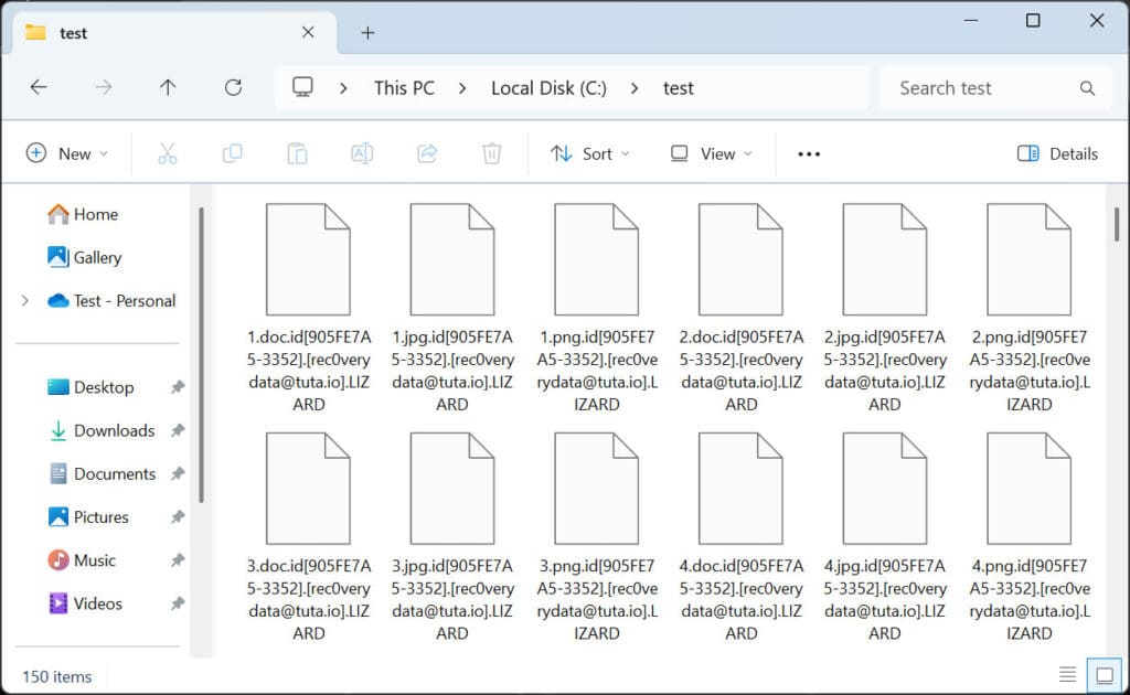 Files encrypted by "Lizard" Phobos ransomware variant