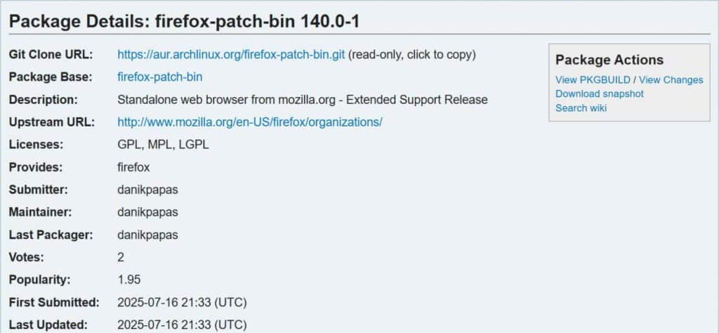 One of the malicious AUR packages
