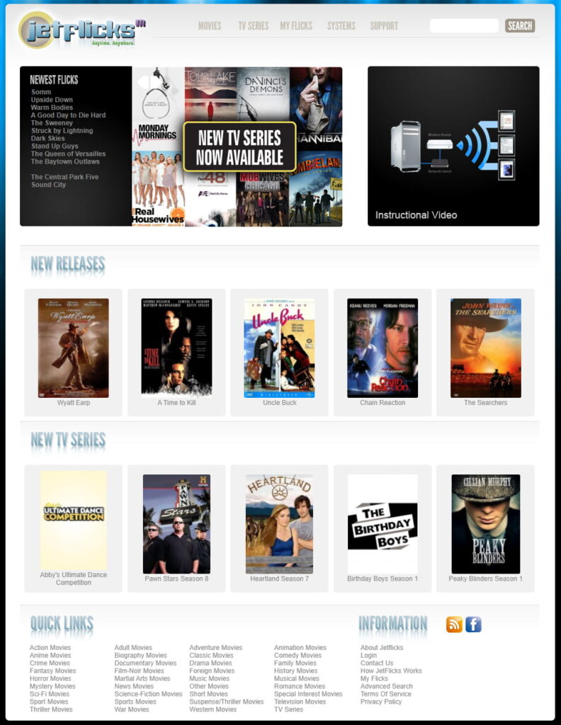 Jetflicks homepage in 2013 (Internet Archive)