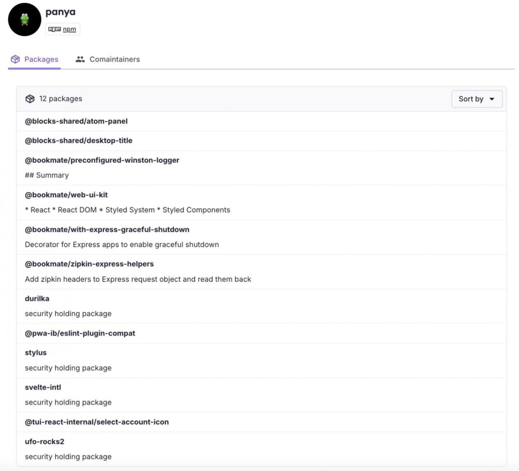 npm account panya has been associated with 12 packages