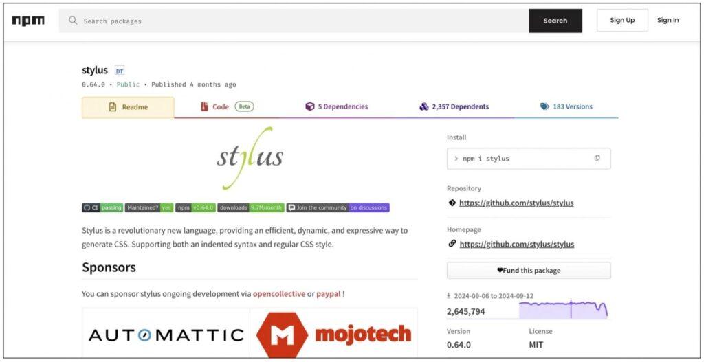 Stylus package on npm receives millions of downloads