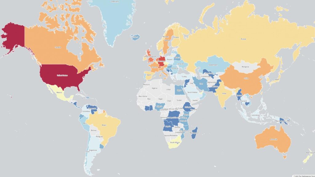 Citrix instance exposure to CVE-2025-7775 heatmap