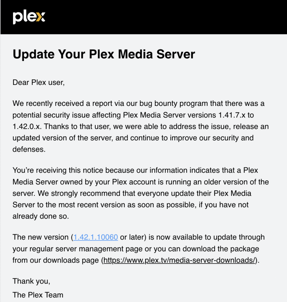 Plex email
