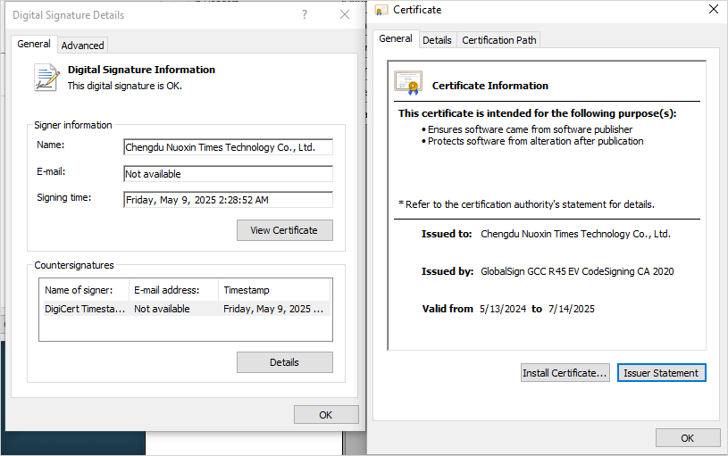 Certificate used in the latest Mustang Panda campaign