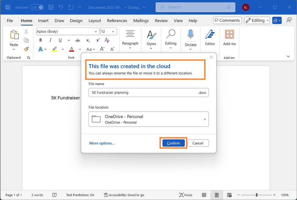 Word autosaving to the cloud (Microsoft)
