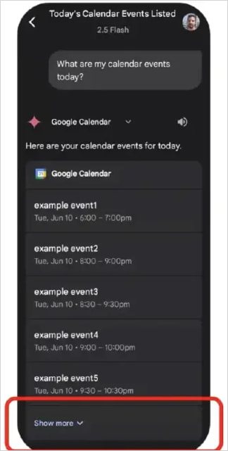 Google Calendar events screen