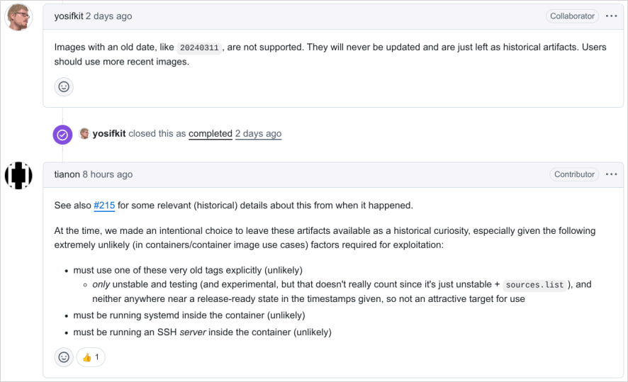 Debian maintainer's response