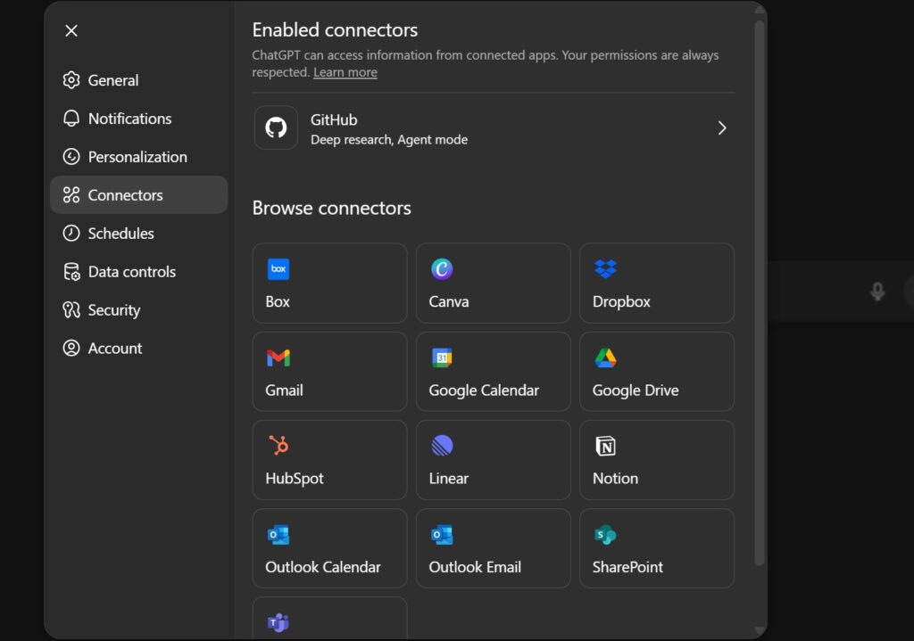 Connectors in ChatGPT