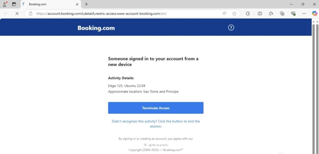 Phishing page as it appears in a web browser