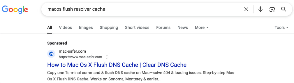 Malicious sponsored results on Google Search
