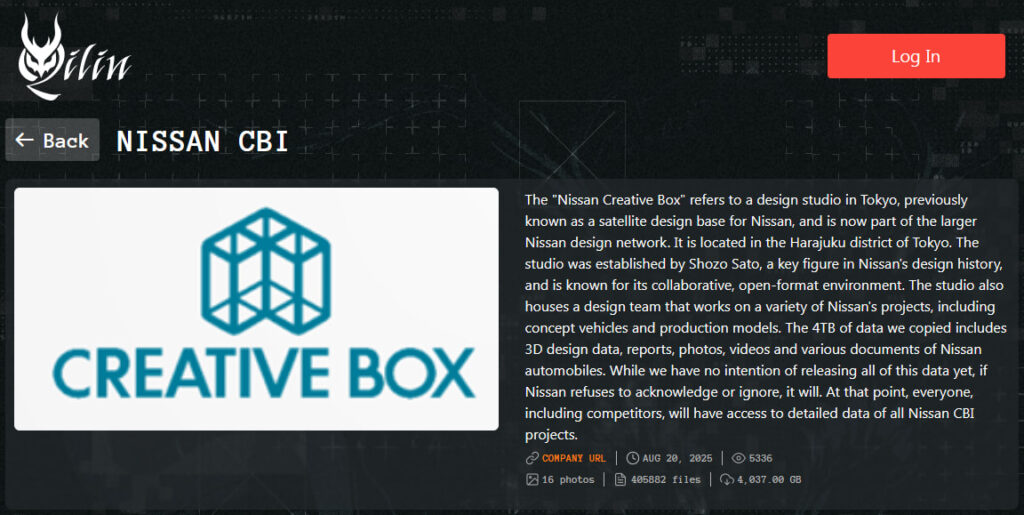 Nissan CBI listed on the Qilin extortion portal