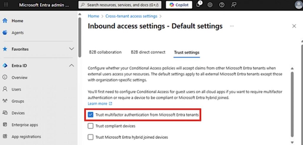 Trust MFA option in the Entra admin center (Microsoft)