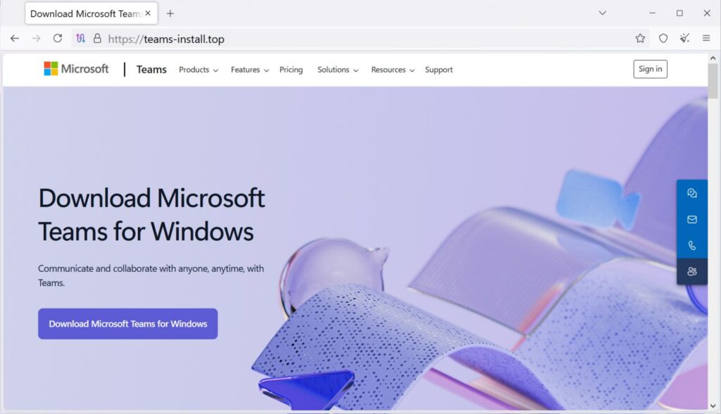Fake Microsoft Teams site pushing Oyster malware installer