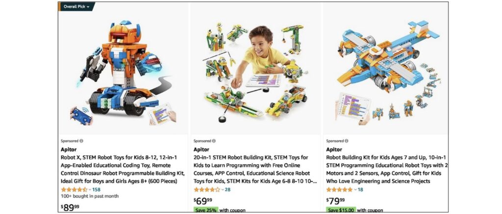 Apitor programmable toy robots on Amazon (FTC)