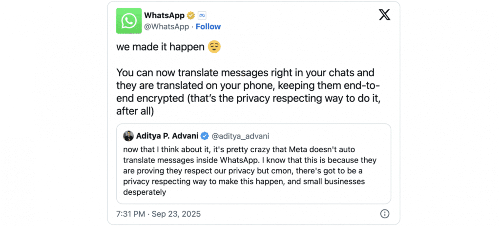 WhatsApp translation