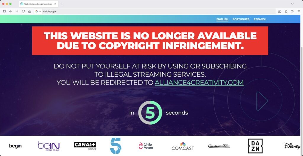 calcio[.]yoga redirect banner