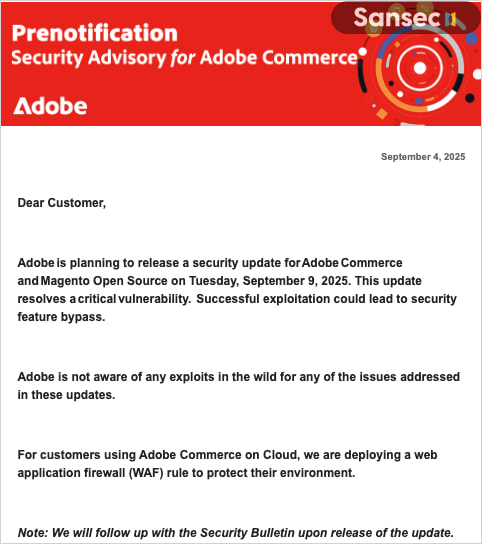 Adobe's notice to Magento customers