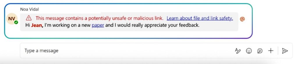 Malicious URL warning in Teams (Microsoft)