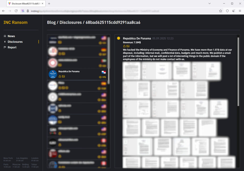 INC Ransom claiming the Panama MEF attack
