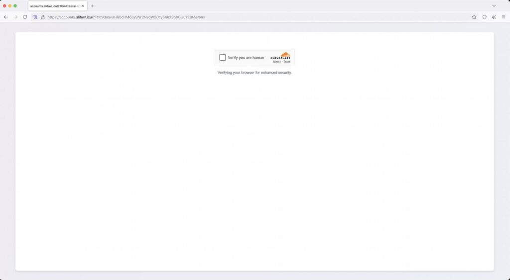 The Cloudflare CAPTCHA step on the malicious site