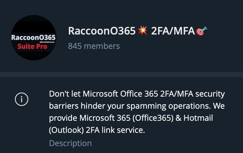 RaccoonO365 Telegram channel (Cloudflare)