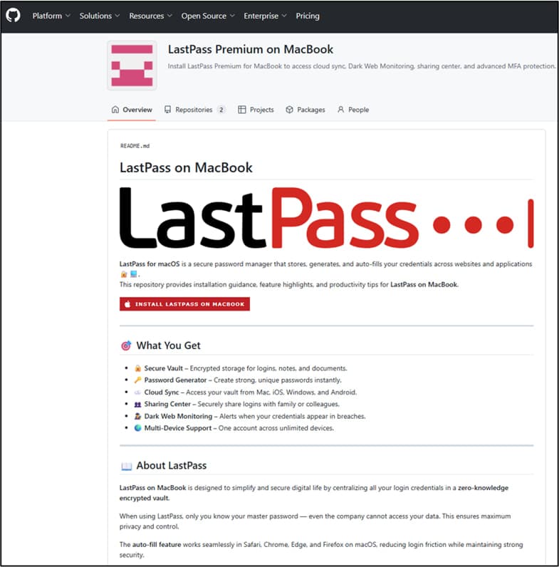 GitHub repository claiming affiliation with LastPass