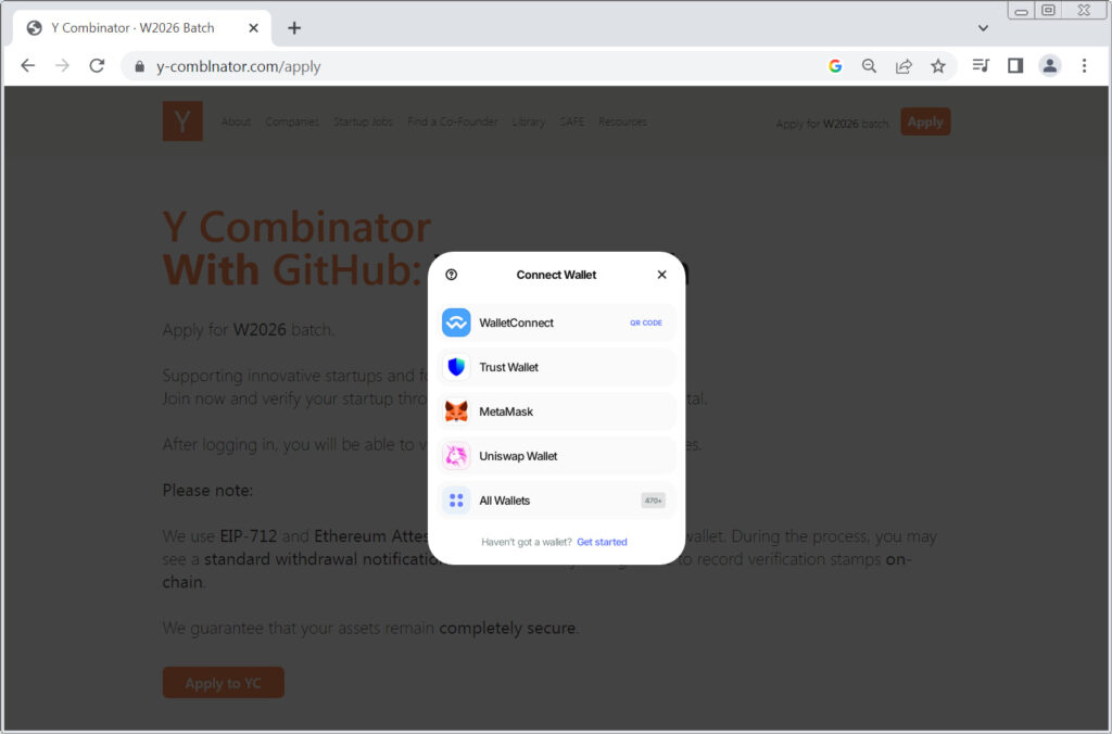 Prompt to connect the wallet for verification