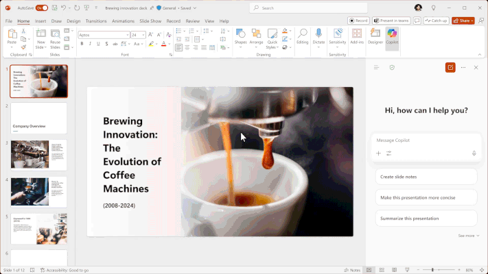 Copilot Chat in PowerPoint (Microsoft)