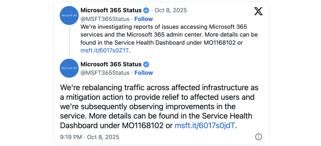 Microsoft 365 outage October