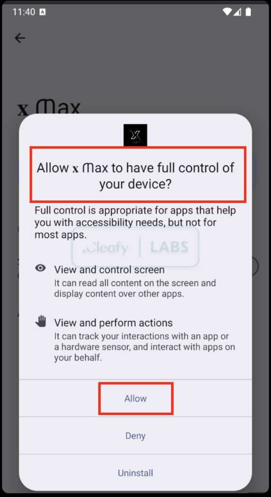 Prompt to give Accessibility permission
