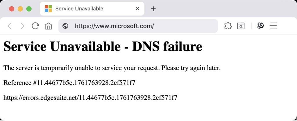 Microsoft DNS failure error