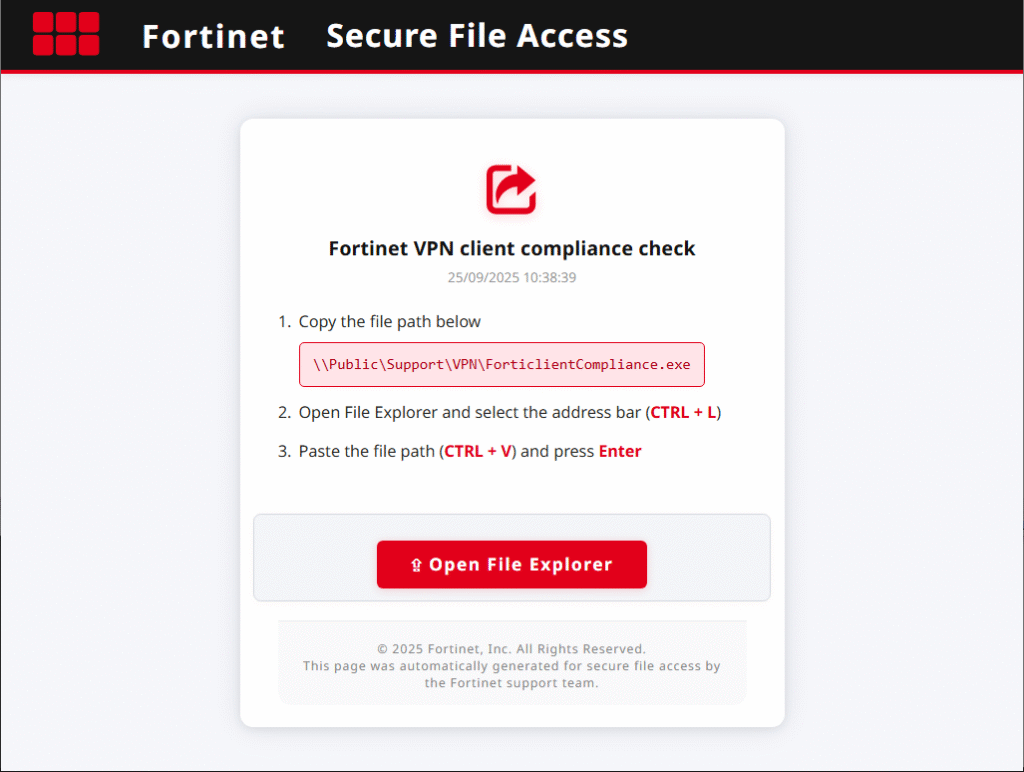 Fortinet VPN Compliance Check FileFix lure