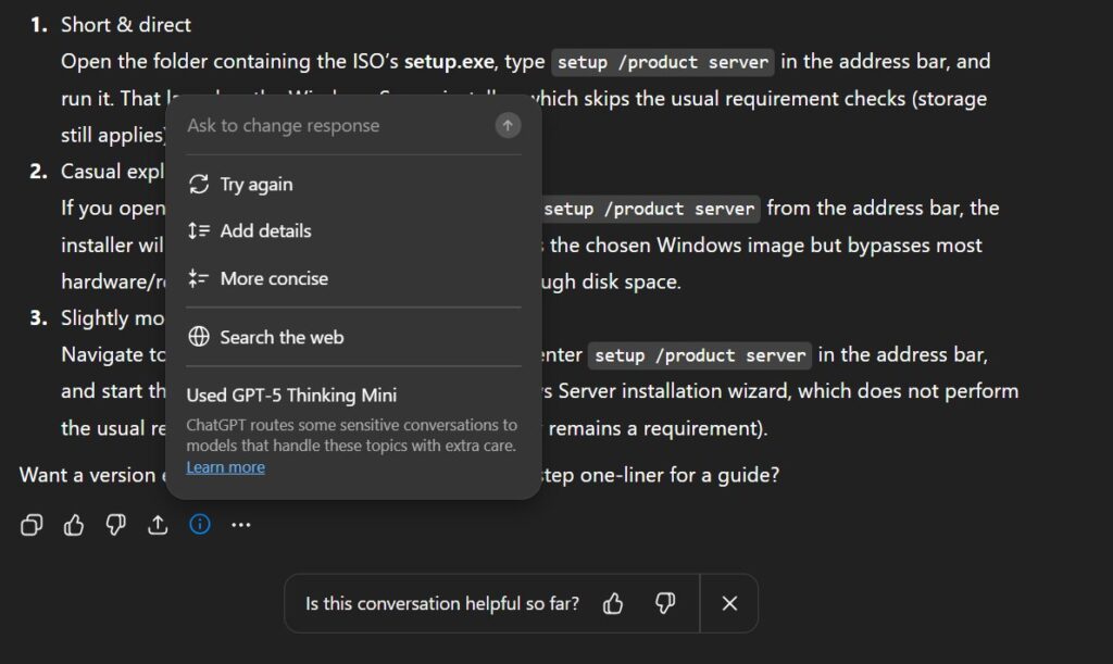 GPT-5 automatically switched model to thinking from instant