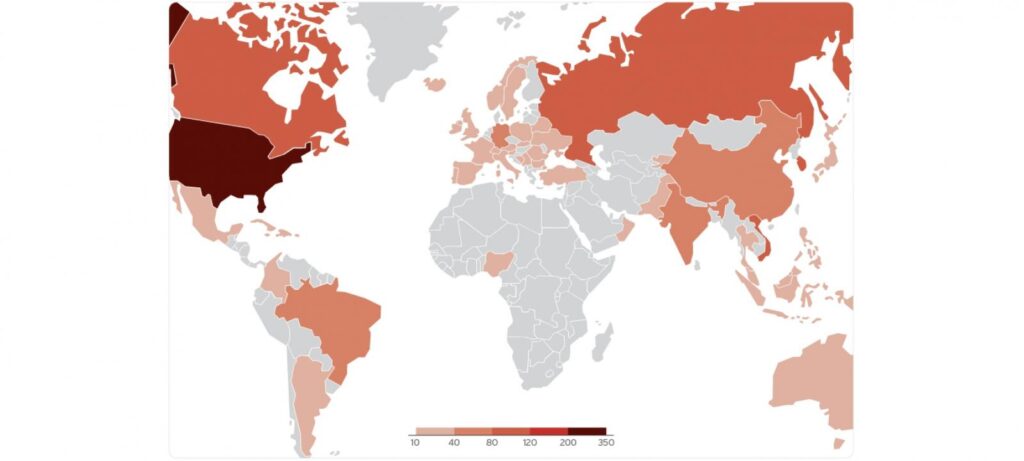 Map of countries targeted in CVE-2025-9491 attacks (Trend Micro)