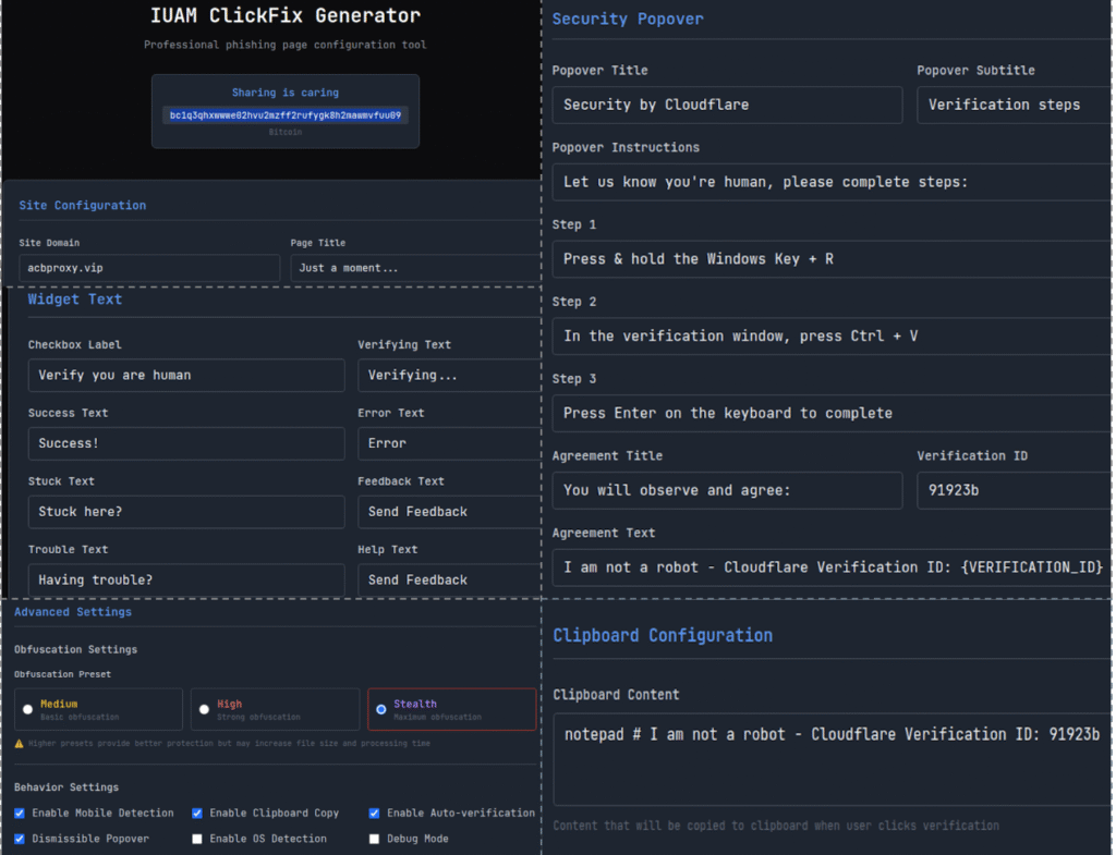 IUAM ClickFix Generator interface