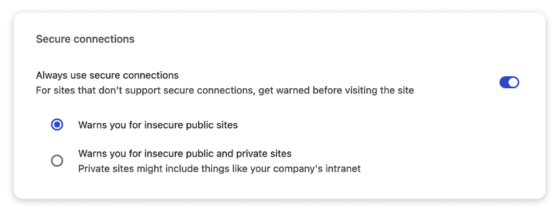 Secure connection settings (Google)