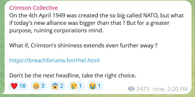 Crimson Collective's Telegram post